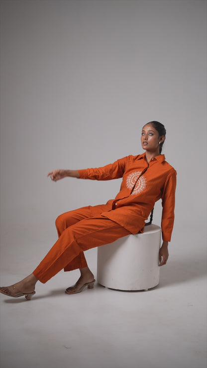 Rust Glow Mul Chanderi Co-ord Set