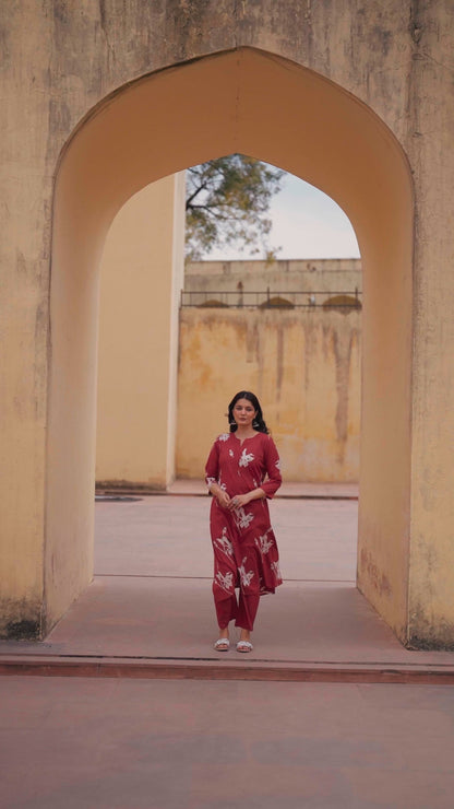 Tehzeeb Maroon Kurti Pant Set