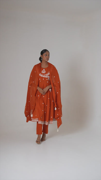 Noor-E-Amber Pure Cotton Embroidered Anarkali Set