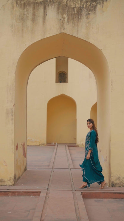 Nayab Teal Pure Jaipuri Cotton Threadwork Suit Set